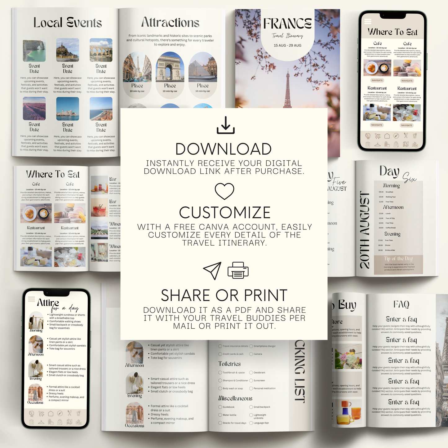 France Travel Itinerary Template - BUNDLE