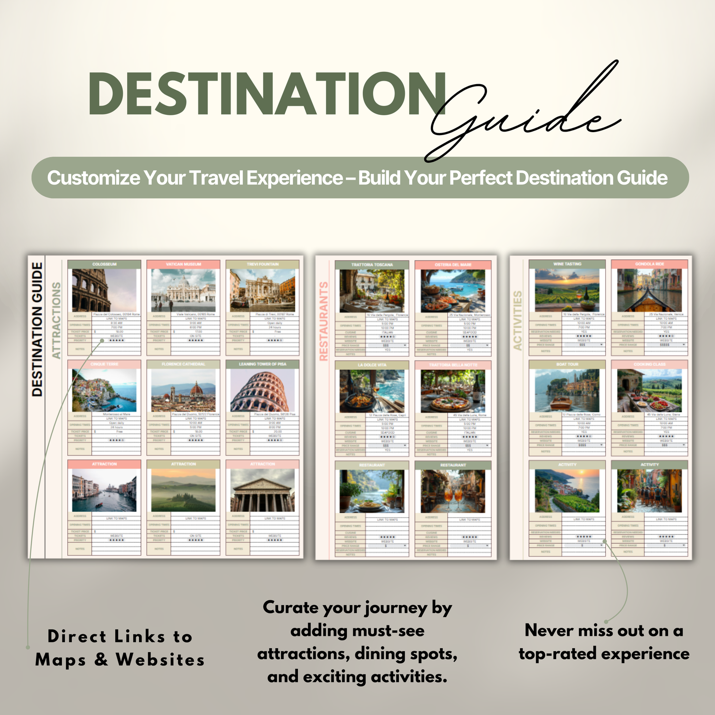 Overview of a digital travel planner showing the destination guide.