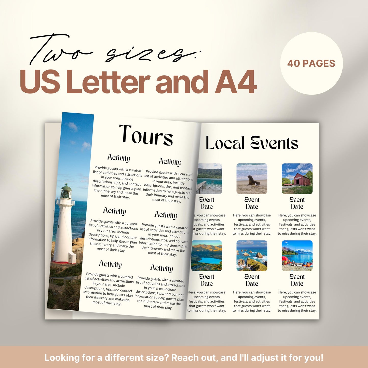 Travel itinerary template displayed in two formats: US Letter and A4 sizes, featuring organized trip details, minimalist design, and printable layout for easy planning.