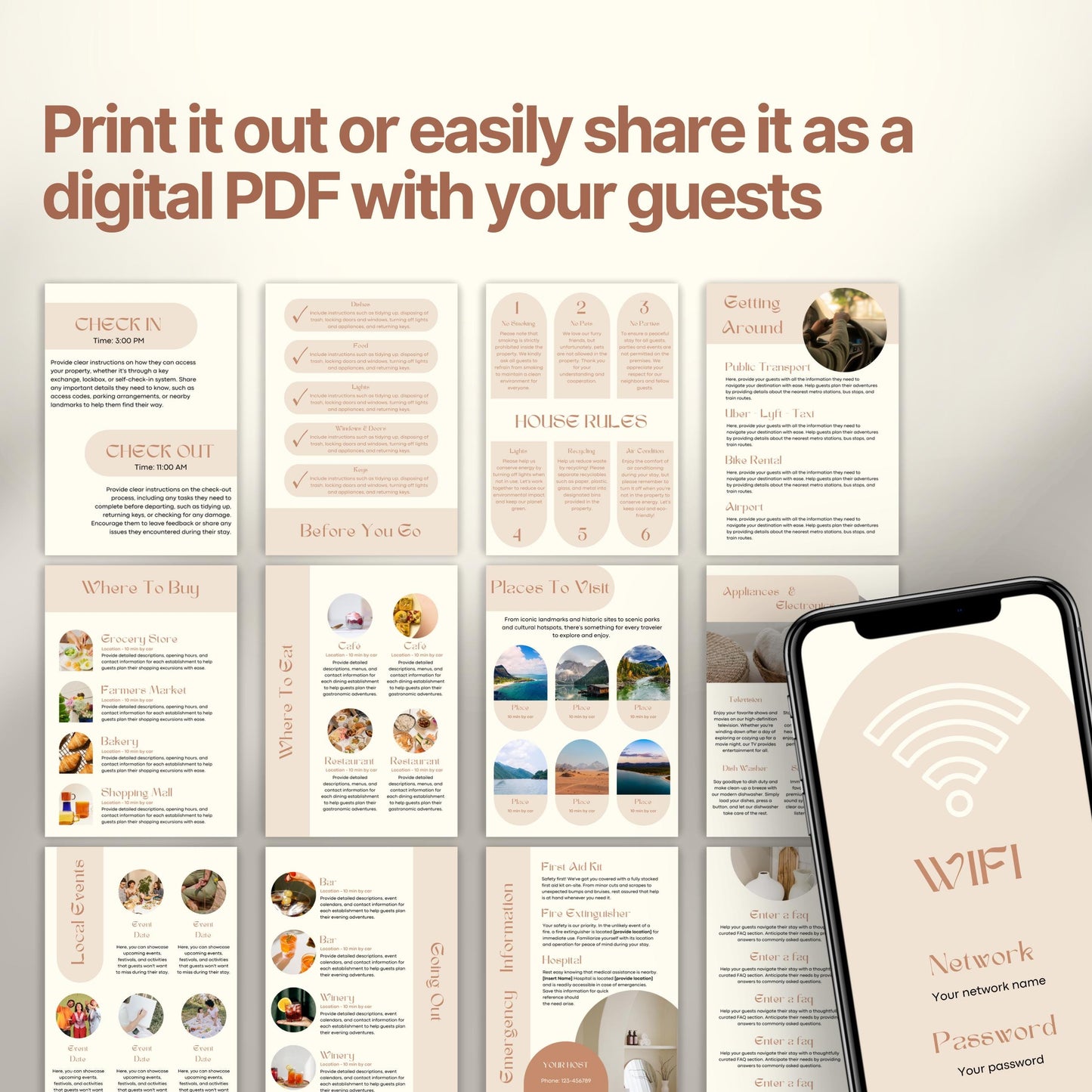 A promotional display showcasing a printable or shareable Airbnb Welcome Book.