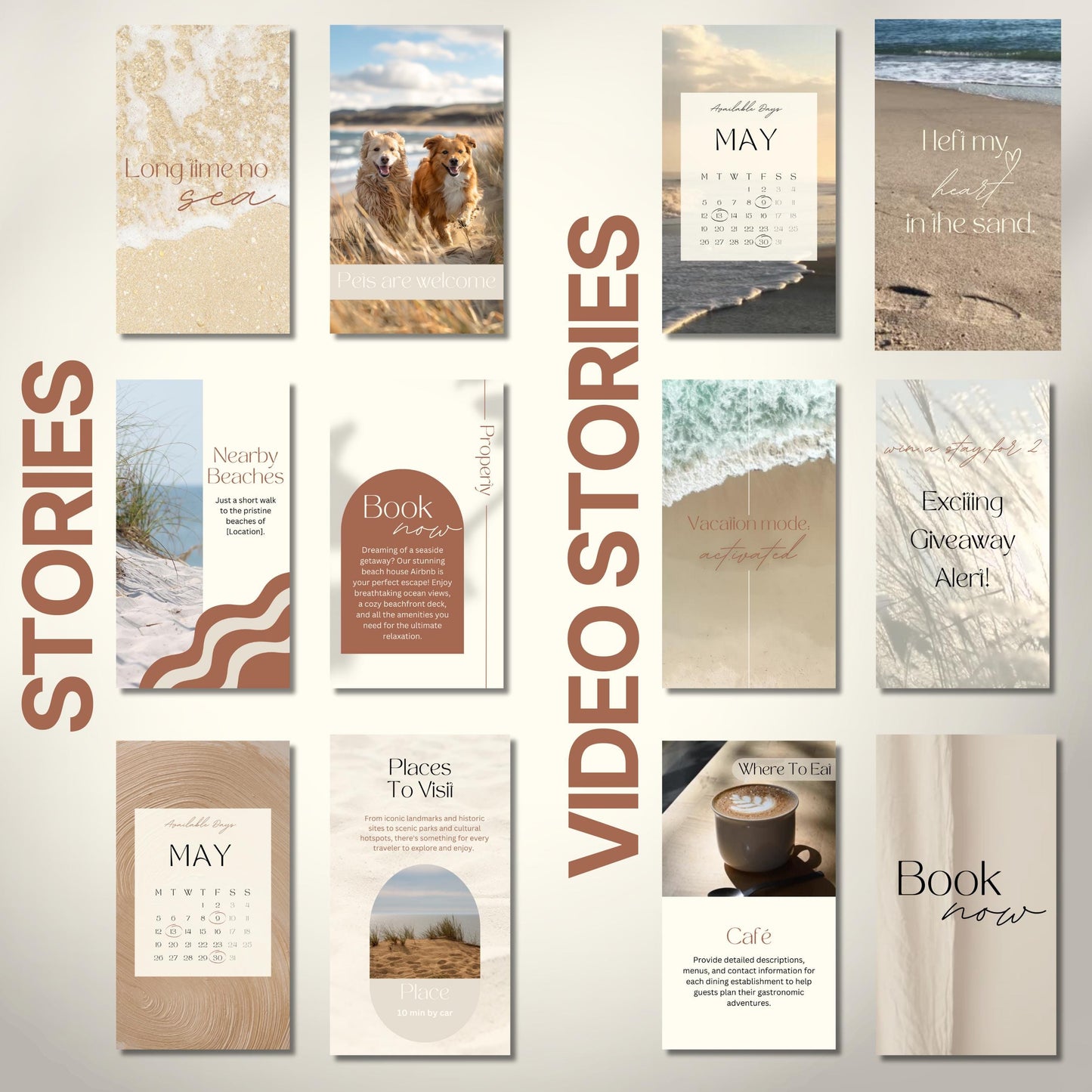 Grid of Instagram post templates for Airbnb hosts.