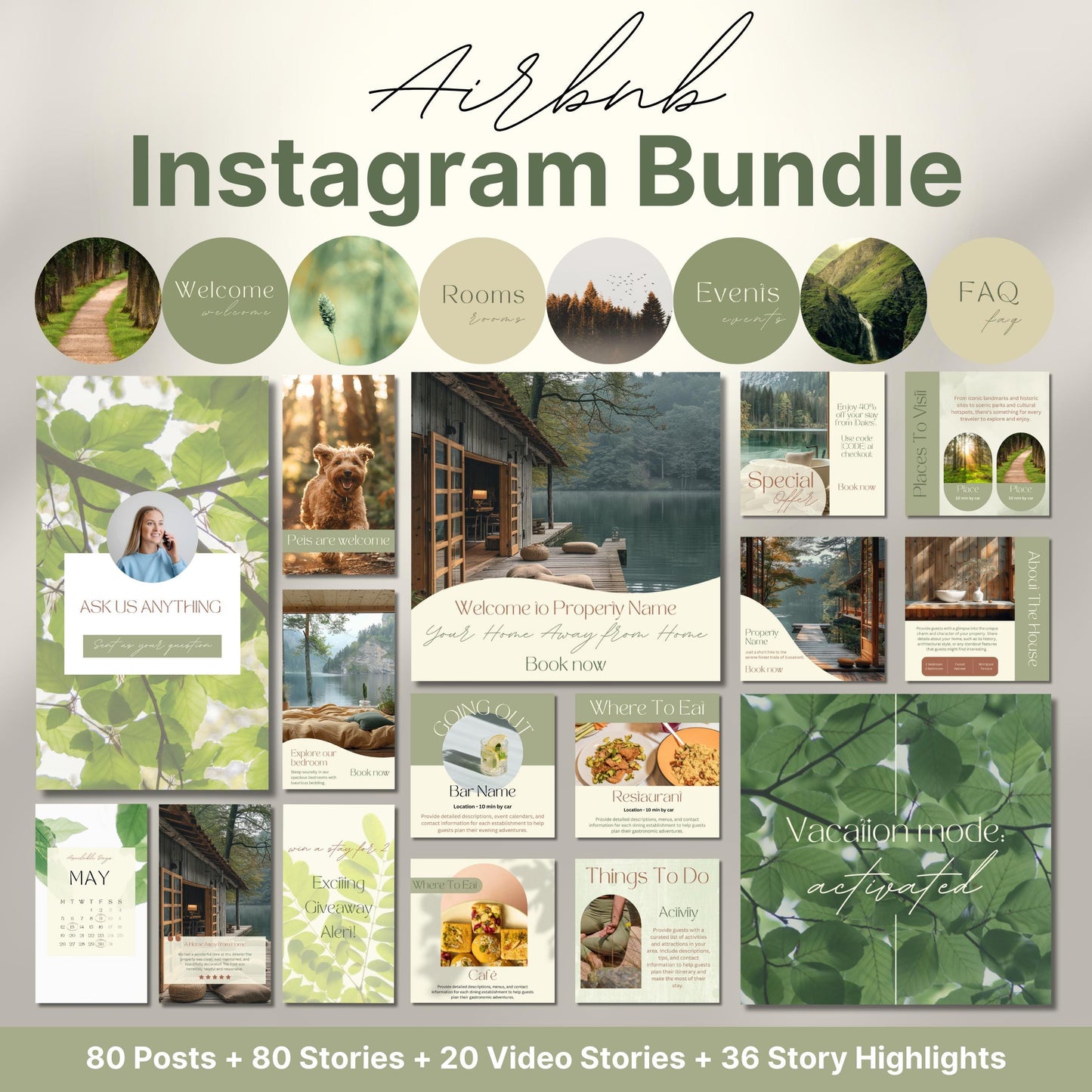 Overview of a airbnb host bundle showing a airbnb instagram grid.