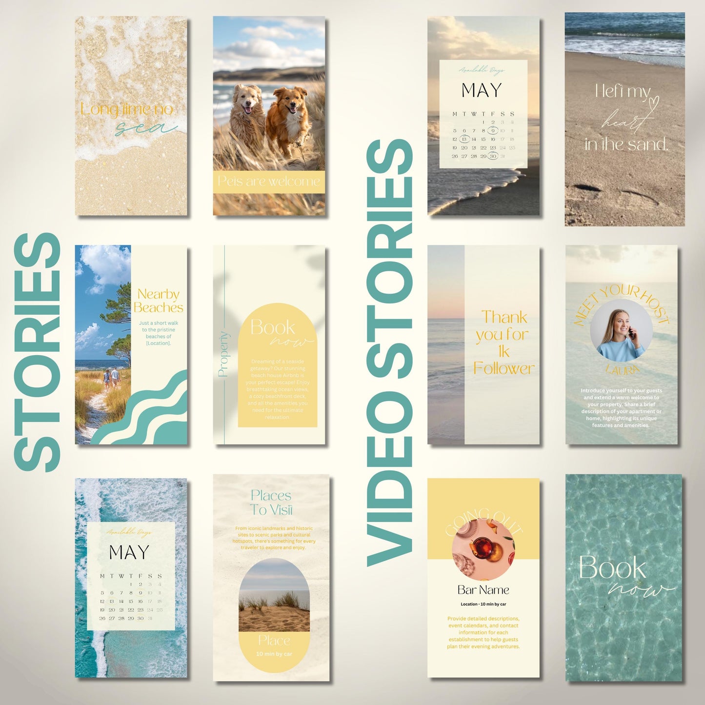 Grid of Instagram post templates for Airbnb hosts.