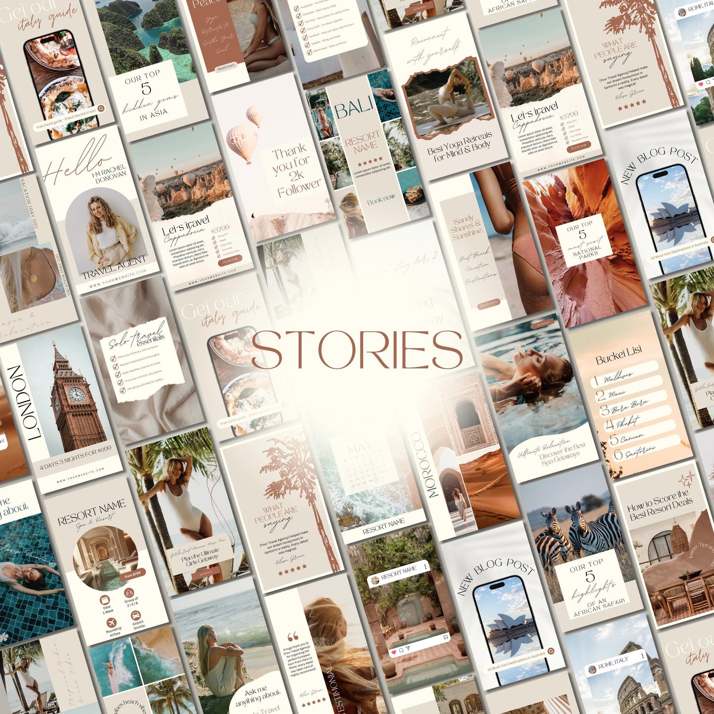 Grid of travel agent instagram templates.