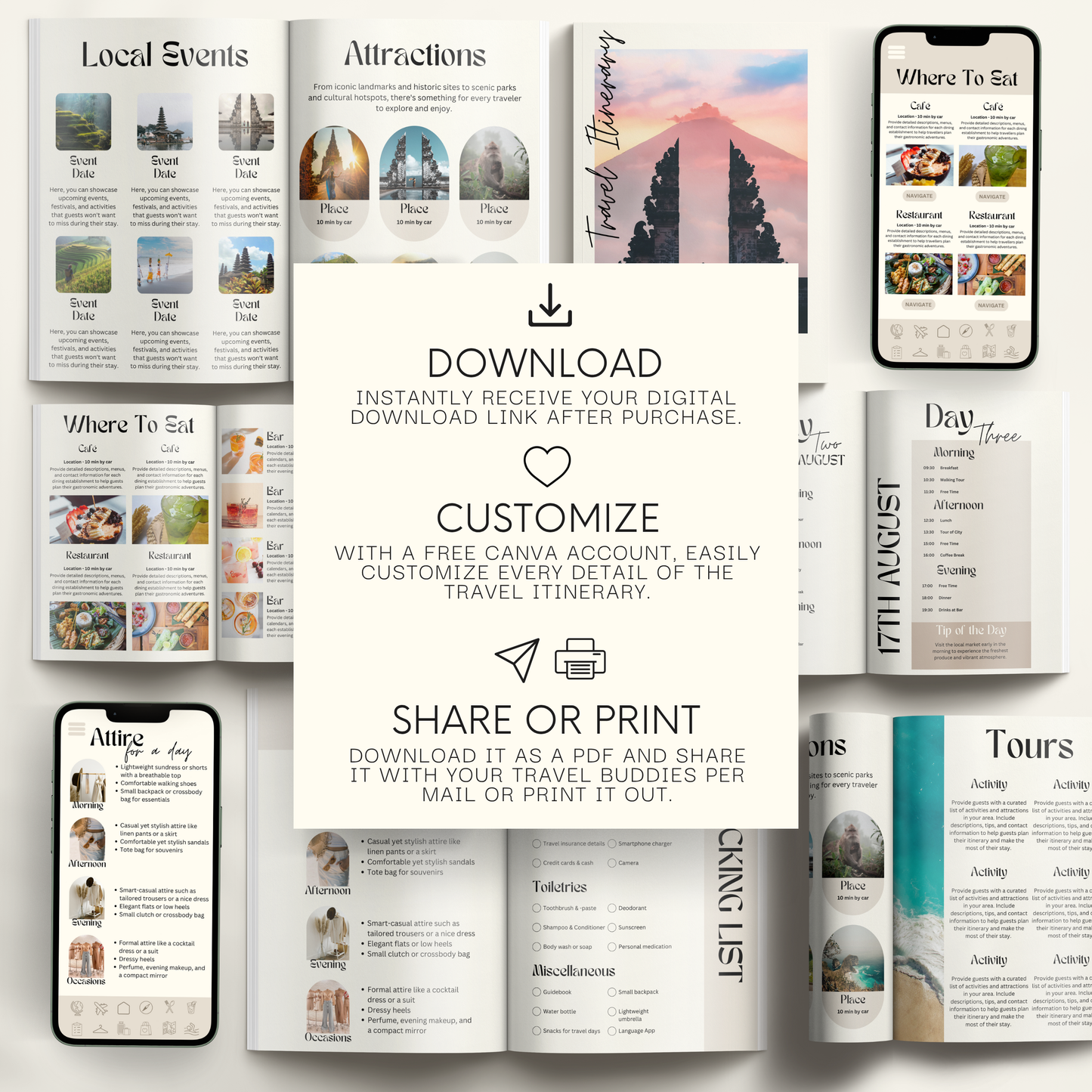 Bali Travel Itinerary Template - BUNDLE