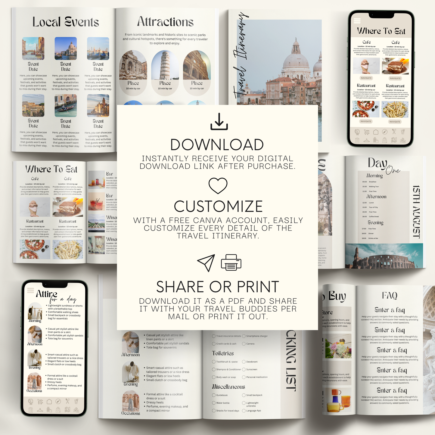 Italy Travel Itinerary Template - BUNDLE
