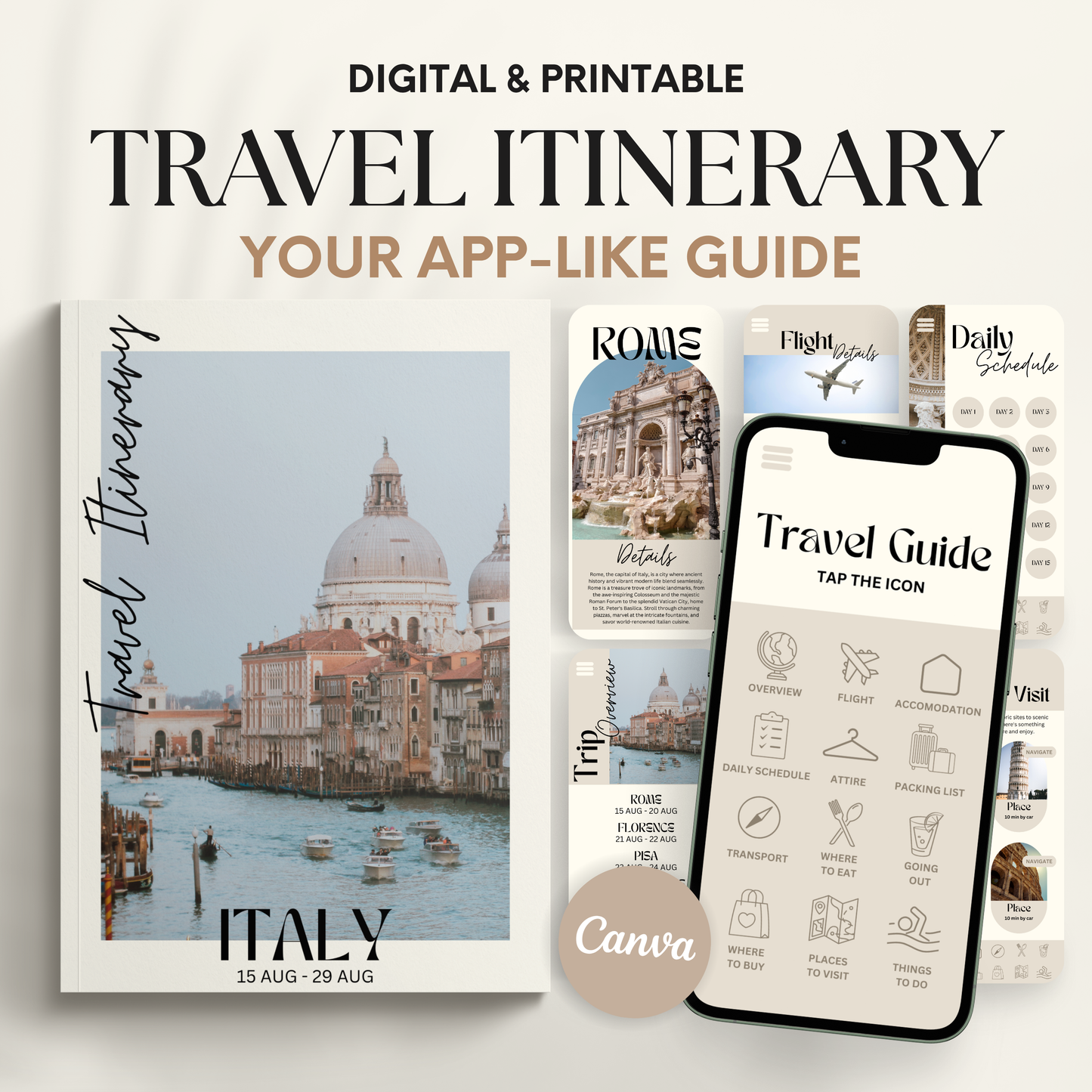 Italy Travel Itinerary Template - BUNDLE