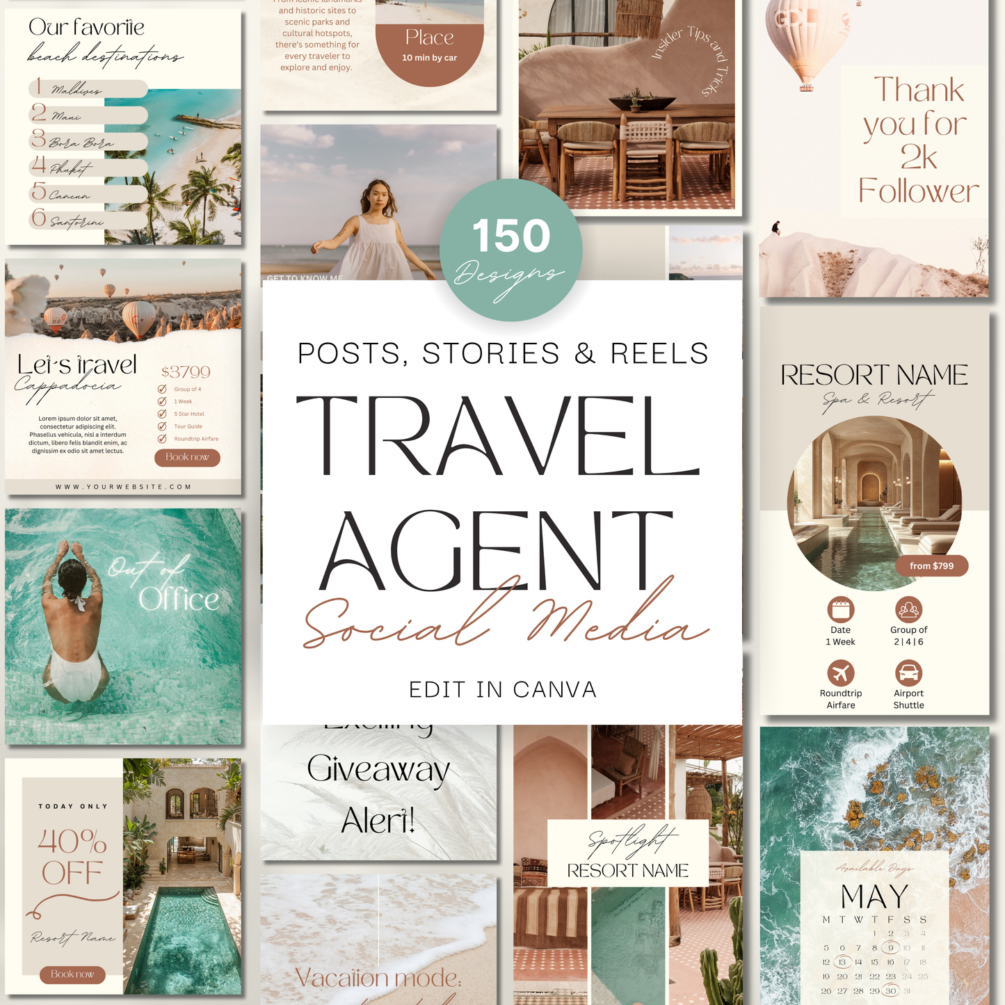 150 Travel Instagram Post & Story Templates