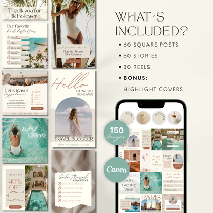 150 Travel Instagram Post & Story Templates