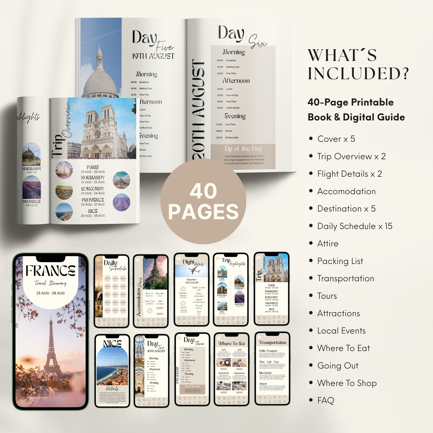 France Travel Itinerary Template - BUNDLE