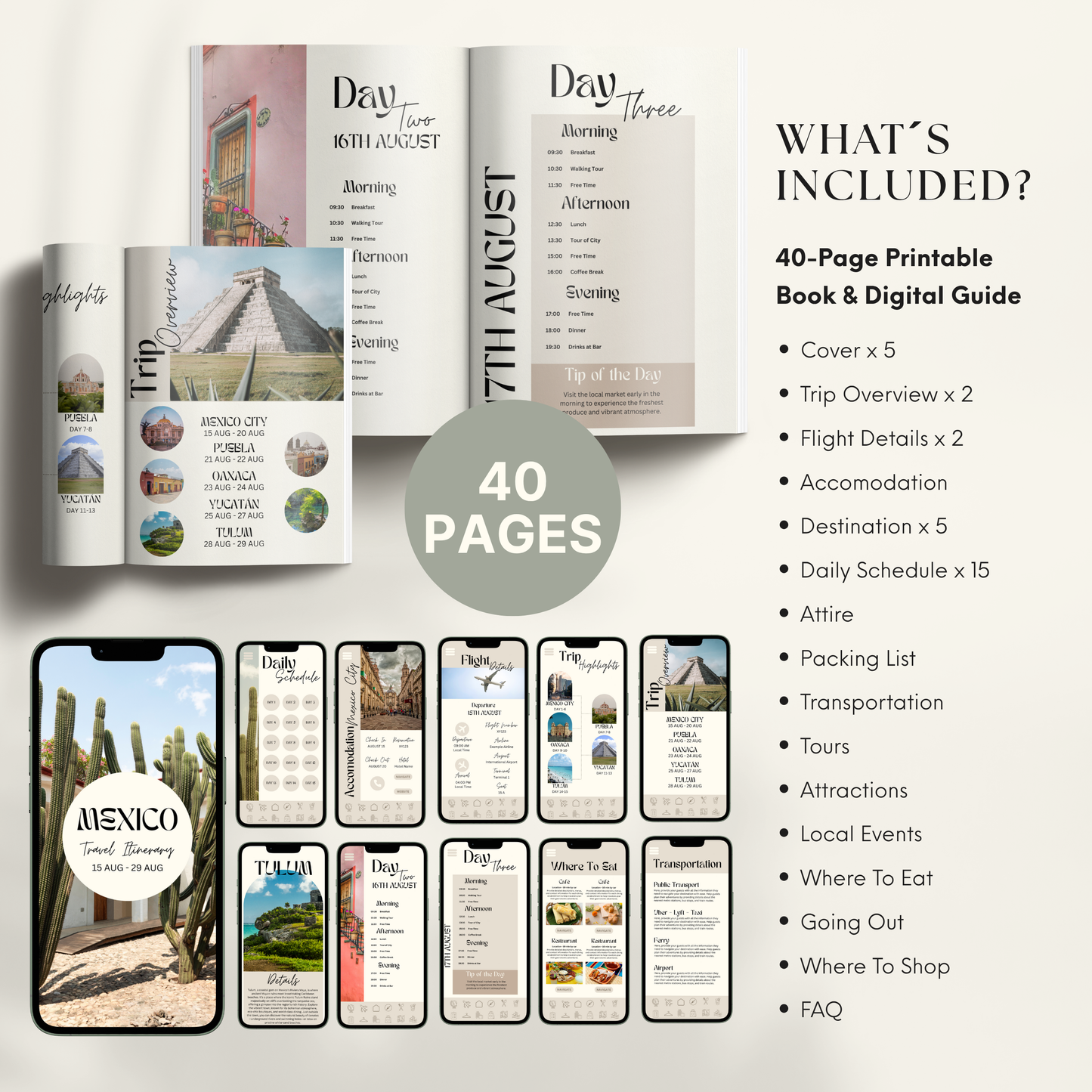 Mexico Travel Itinerary Template - BUNDLE