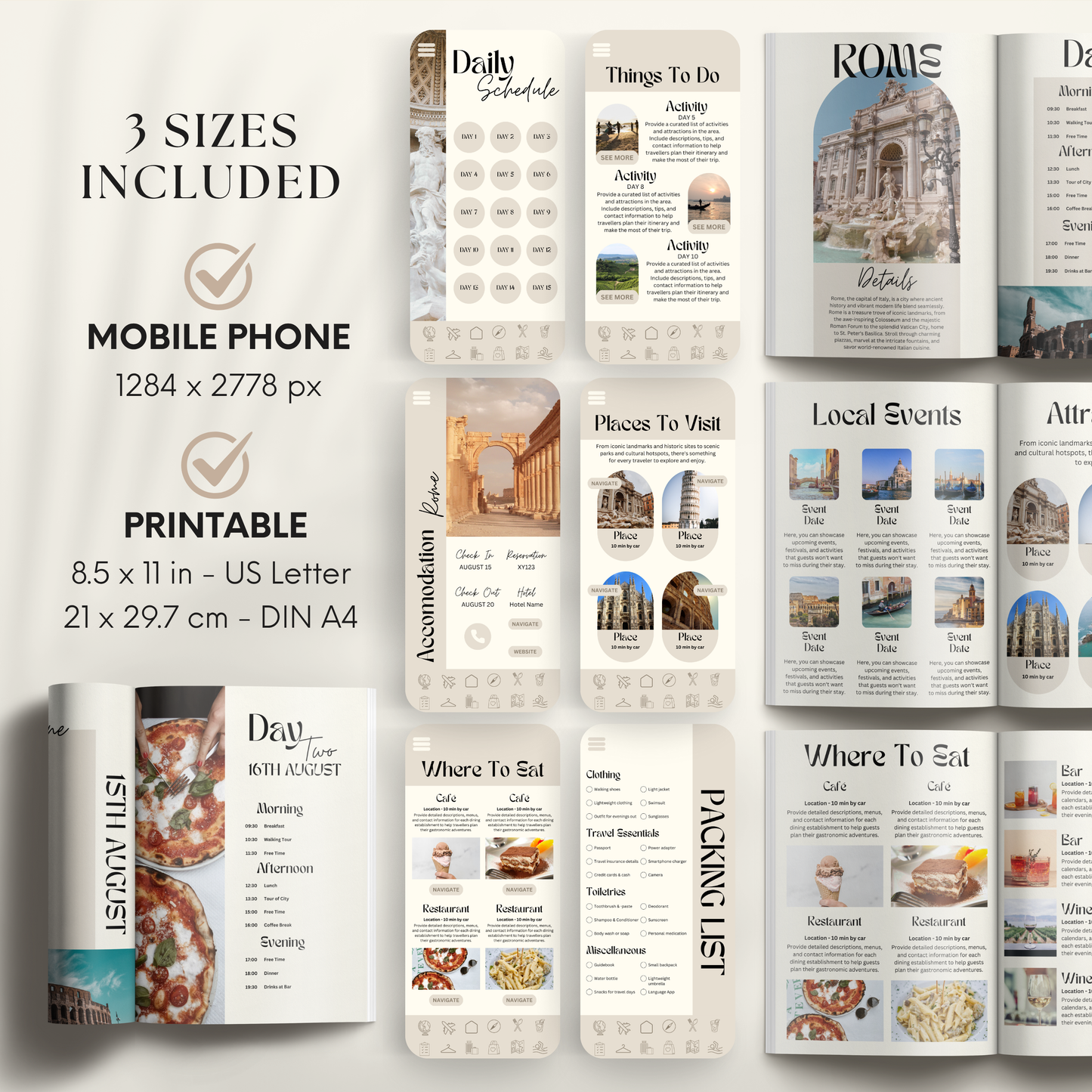 Italy Travel Itinerary Template - BUNDLE