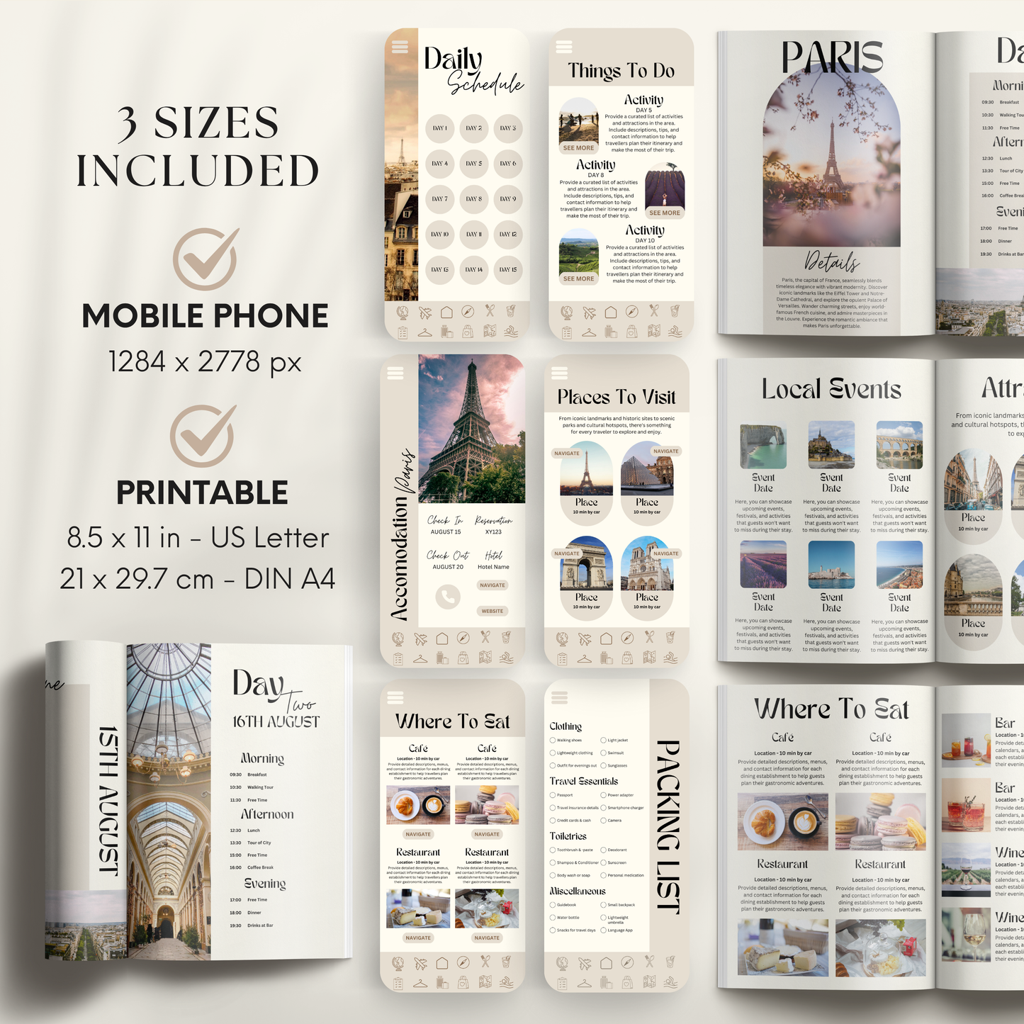 France Travel Itinerary Template - BUNDLE