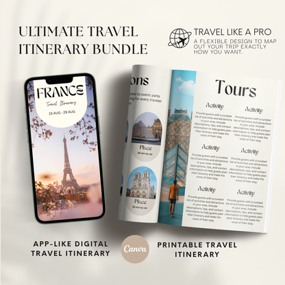 France Travel Itinerary Template - BUNDLE