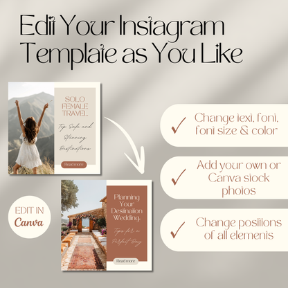 A promotional graphic showing customizable Instagram post templates. The top of the image reads, "Edit Your Instagram Template as You Like."