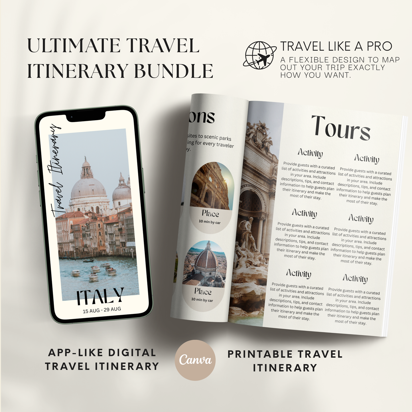 Italy Travel Itinerary Template - BUNDLE
