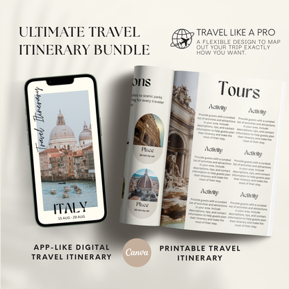 Italy Travel Itinerary Template - BUNDLE