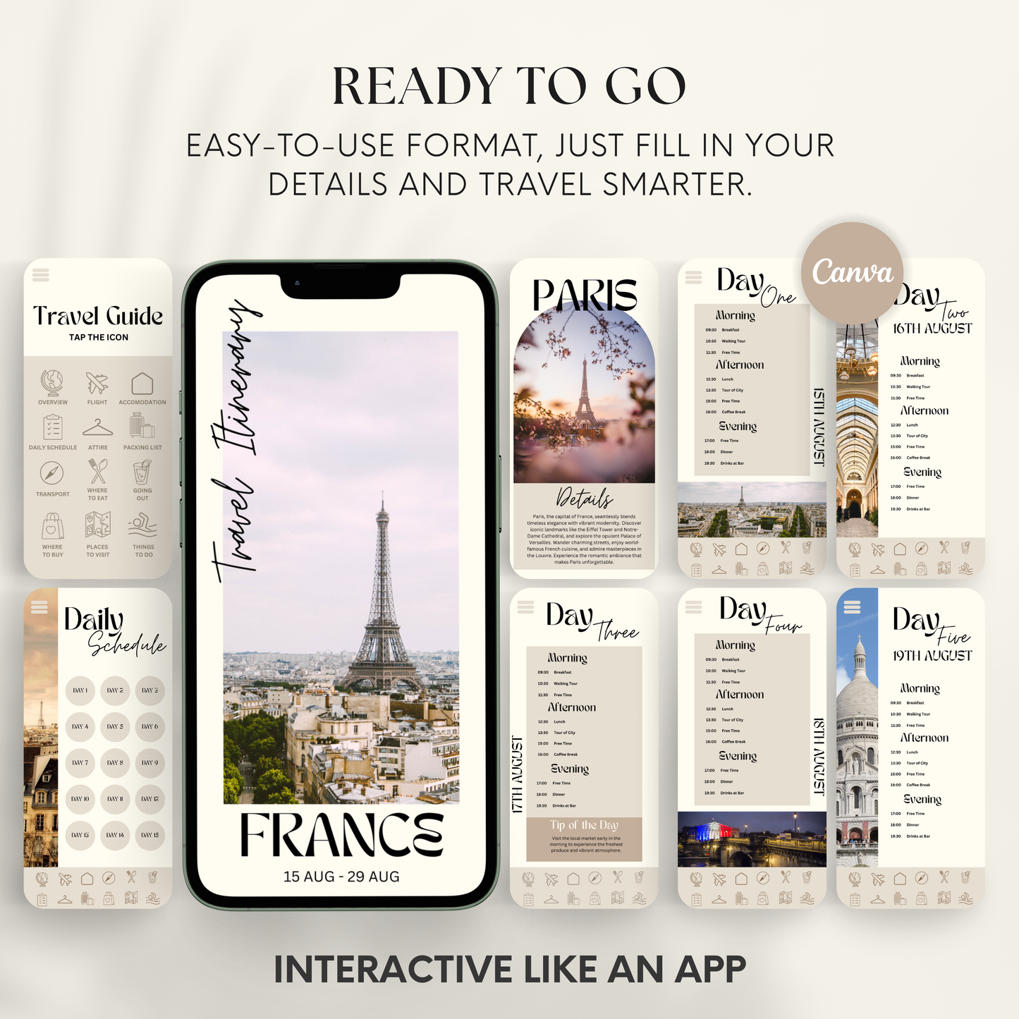 France Travel Itinerary Template - BUNDLE