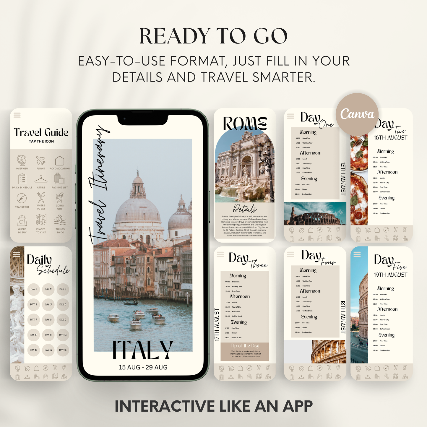 Italy Travel Itinerary Template - BUNDLE