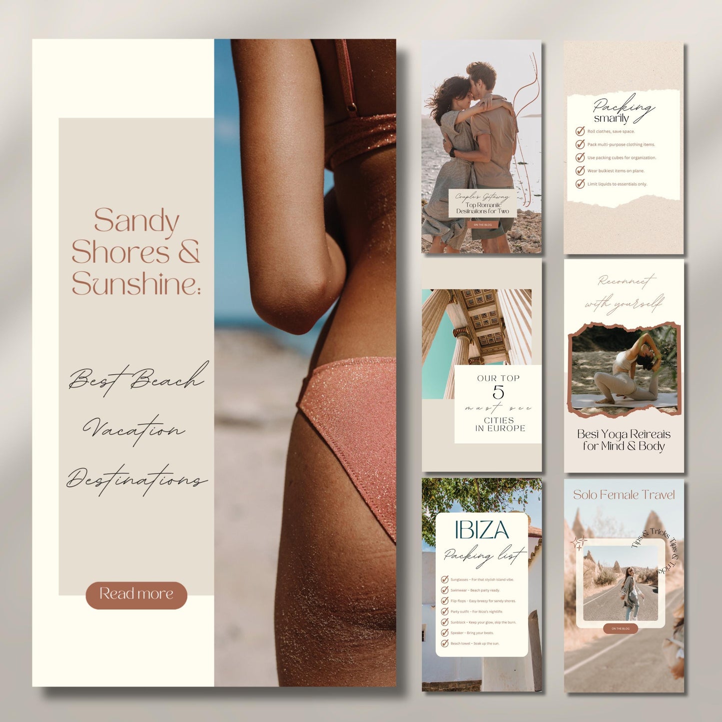 Grid of travel agent instagram templates.