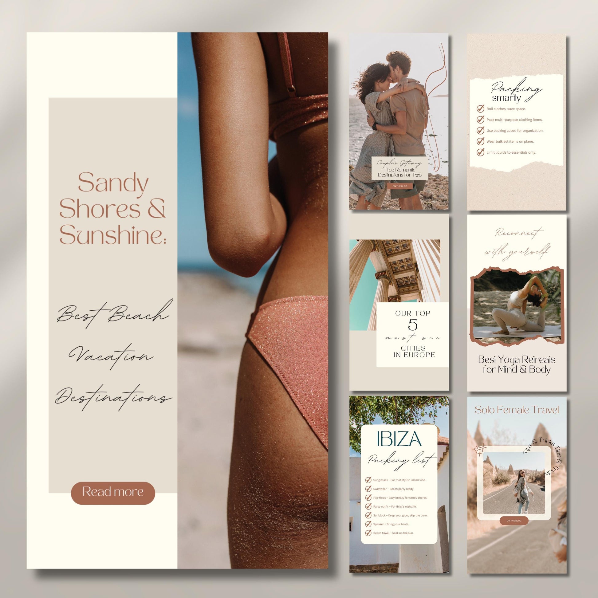 Grid of travel agent instagram templates.