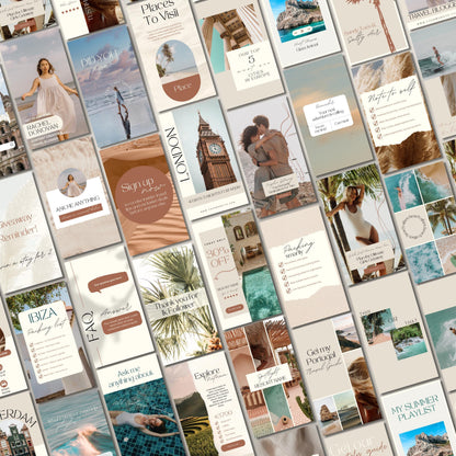 Grid of travel agent instagram templates.