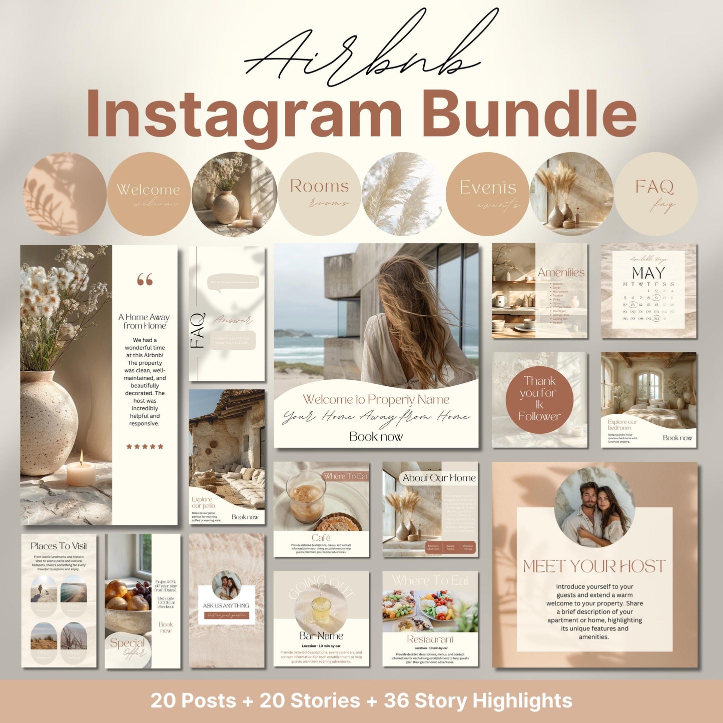 Overview of a airbnb host bundle showing a airbnb instagram grid.