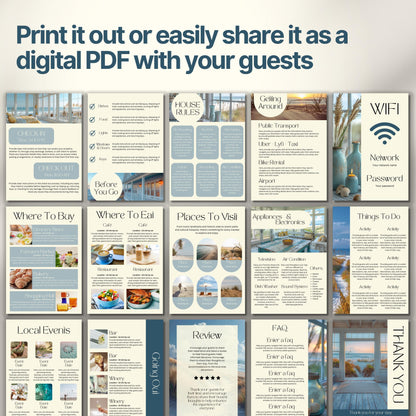 A promotional display showcasing a printable or shareable Airbnb Welcome Book.