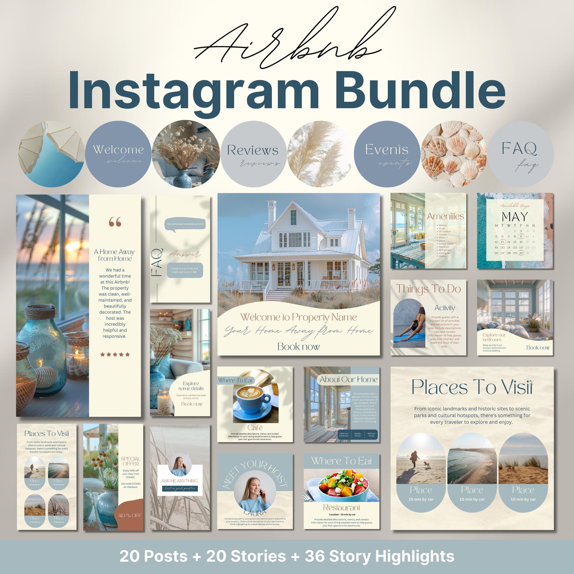Overview of a airbnb host bundle showing a airbnb instagram grid.