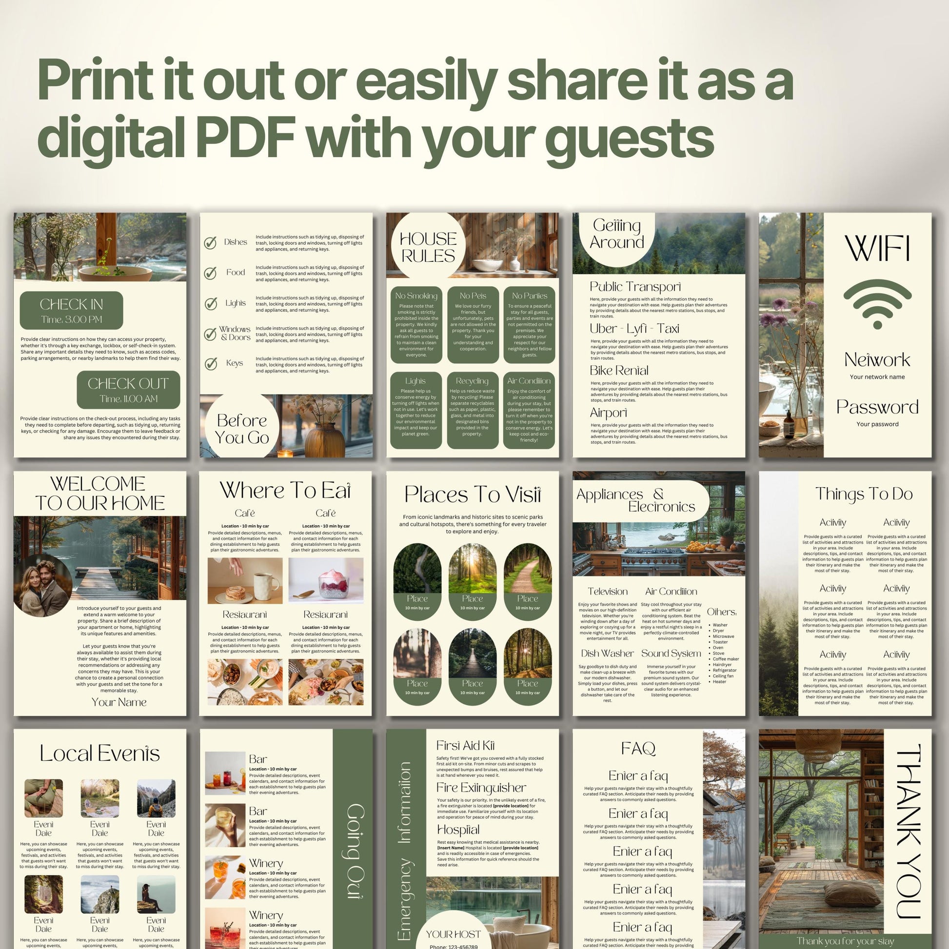 A promotional display showcasing a printable or shareable Airbnb Welcome Book.