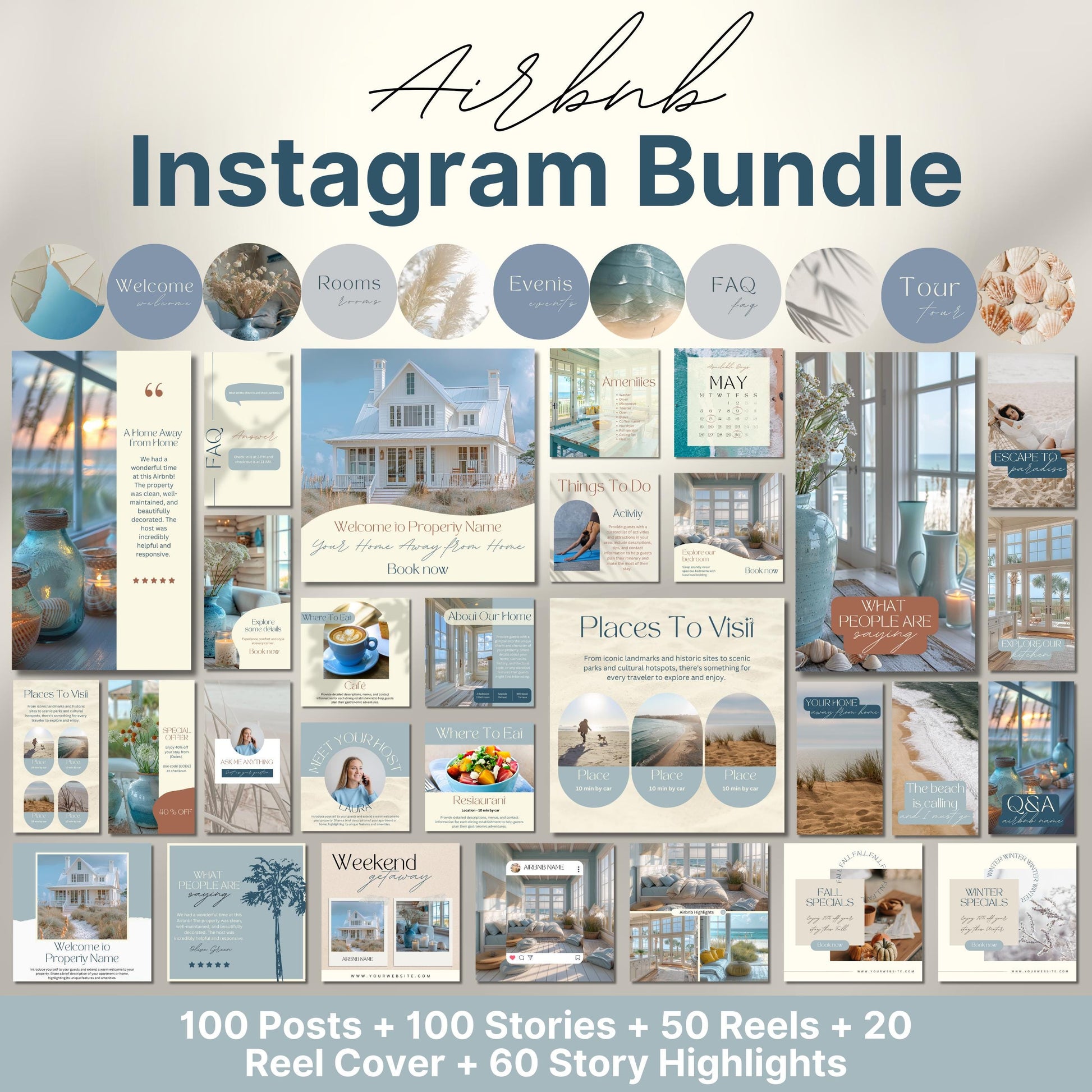 Overview of a airbnb host bundle showing a airbnb instagram grid.