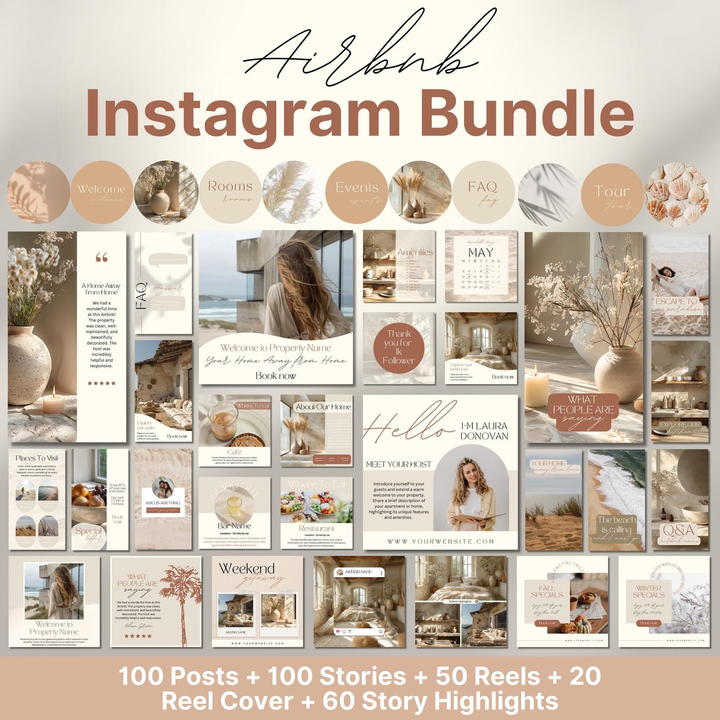 Overview of a airbnb host bundle showing a airbnb instagram grid.