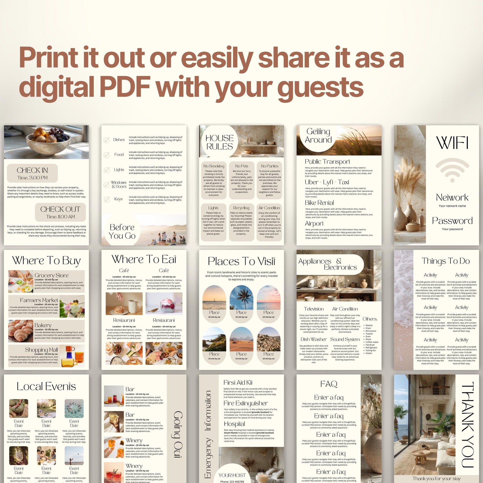 A promotional display showcasing a printable or shareable Airbnb Welcome Book.