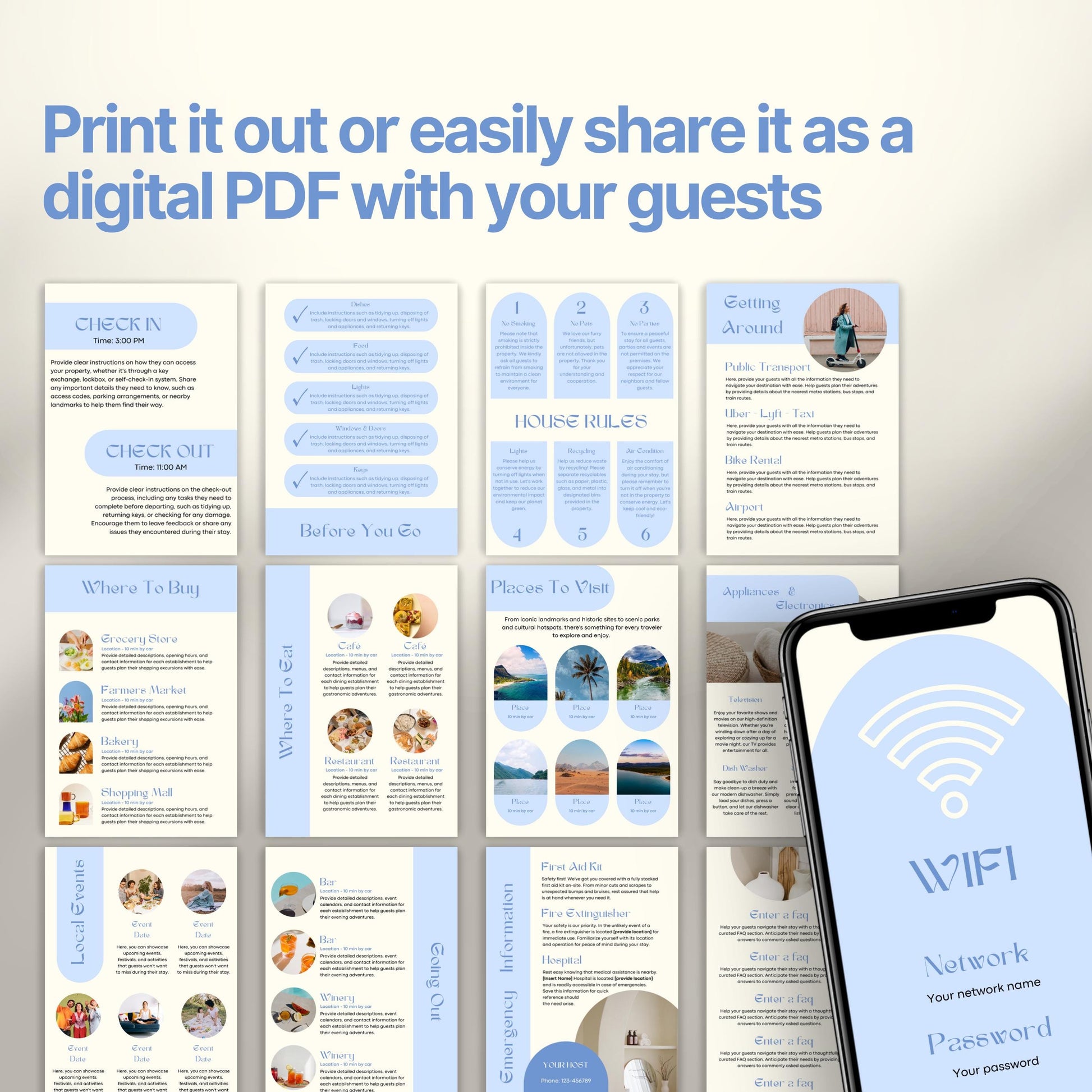 A promotional display showcasing a printable or shareable Airbnb Welcome Book.