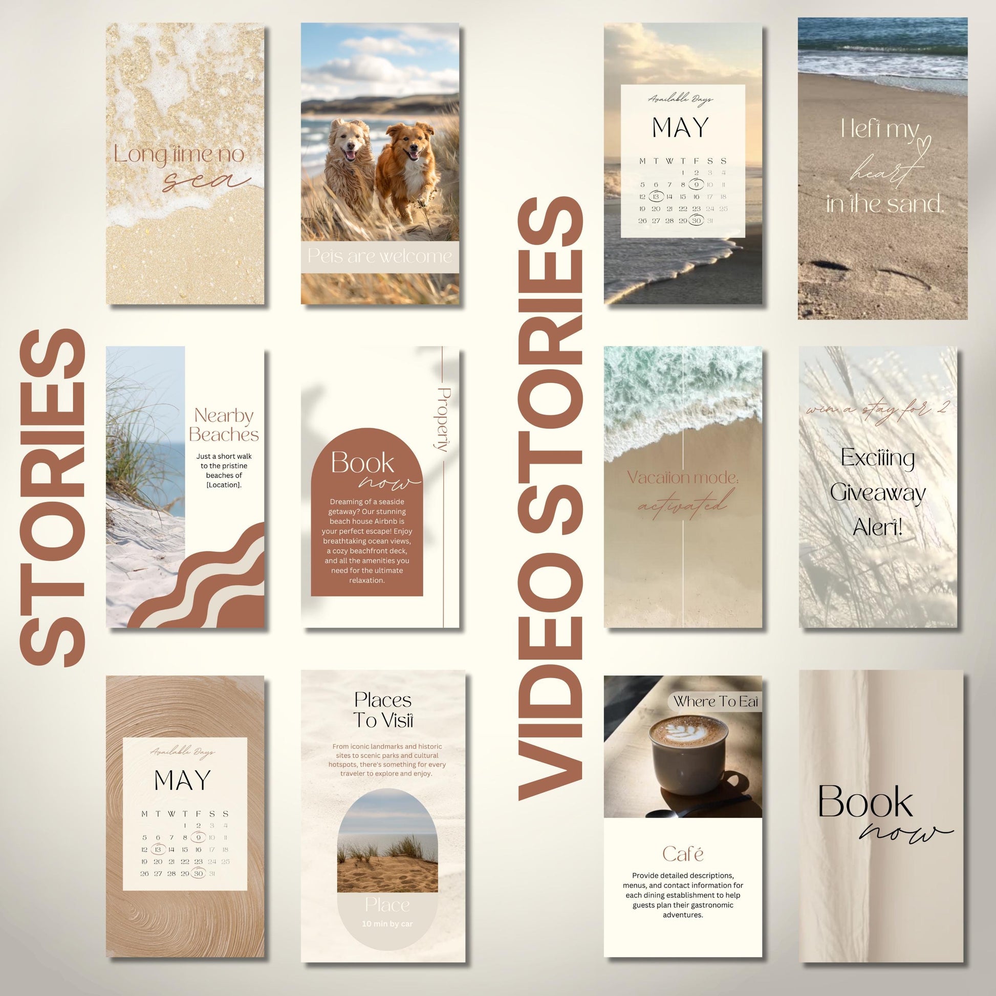 Grid of Instagram post templates for Airbnb hosts.