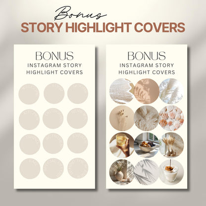 Graphic displaying two sets of Instagram story highlight covers labeled as bonus content.
