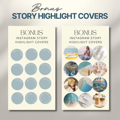 Graphic displaying two sets of Instagram story highlight covers labeled as bonus content.