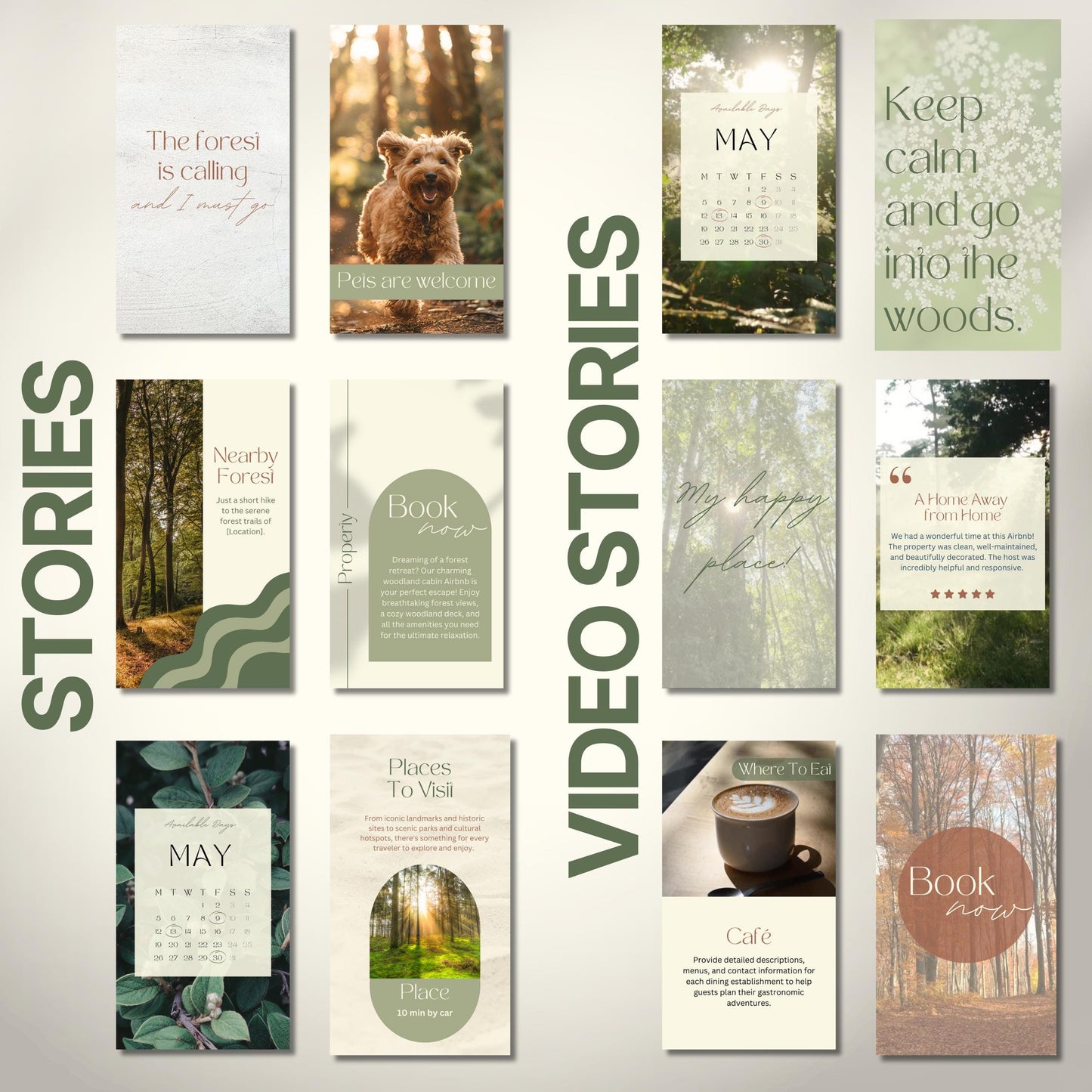 Grid of Instagram post templates for Airbnb hosts.