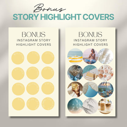 Graphic displaying two sets of Instagram story highlight covers labeled as bonus content.