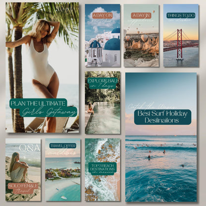 Grid of travel agent instagram templates.
