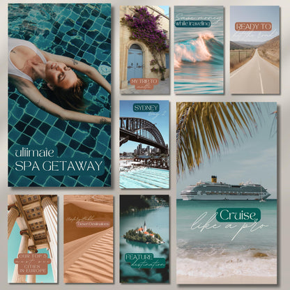 Grid of travel agent instagram templates.