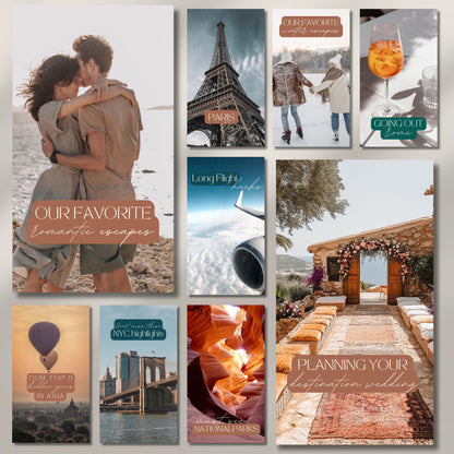 Grid of travel agent instagram templates.