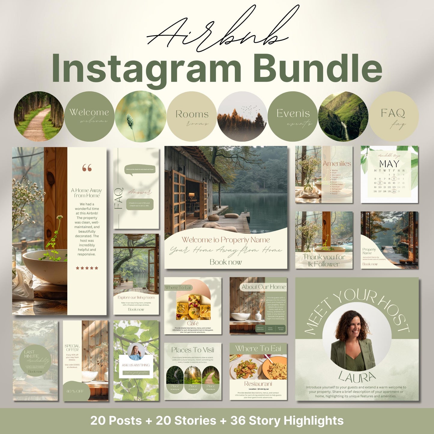Overview of a airbnb host bundle showing a airbnb instagram grid.