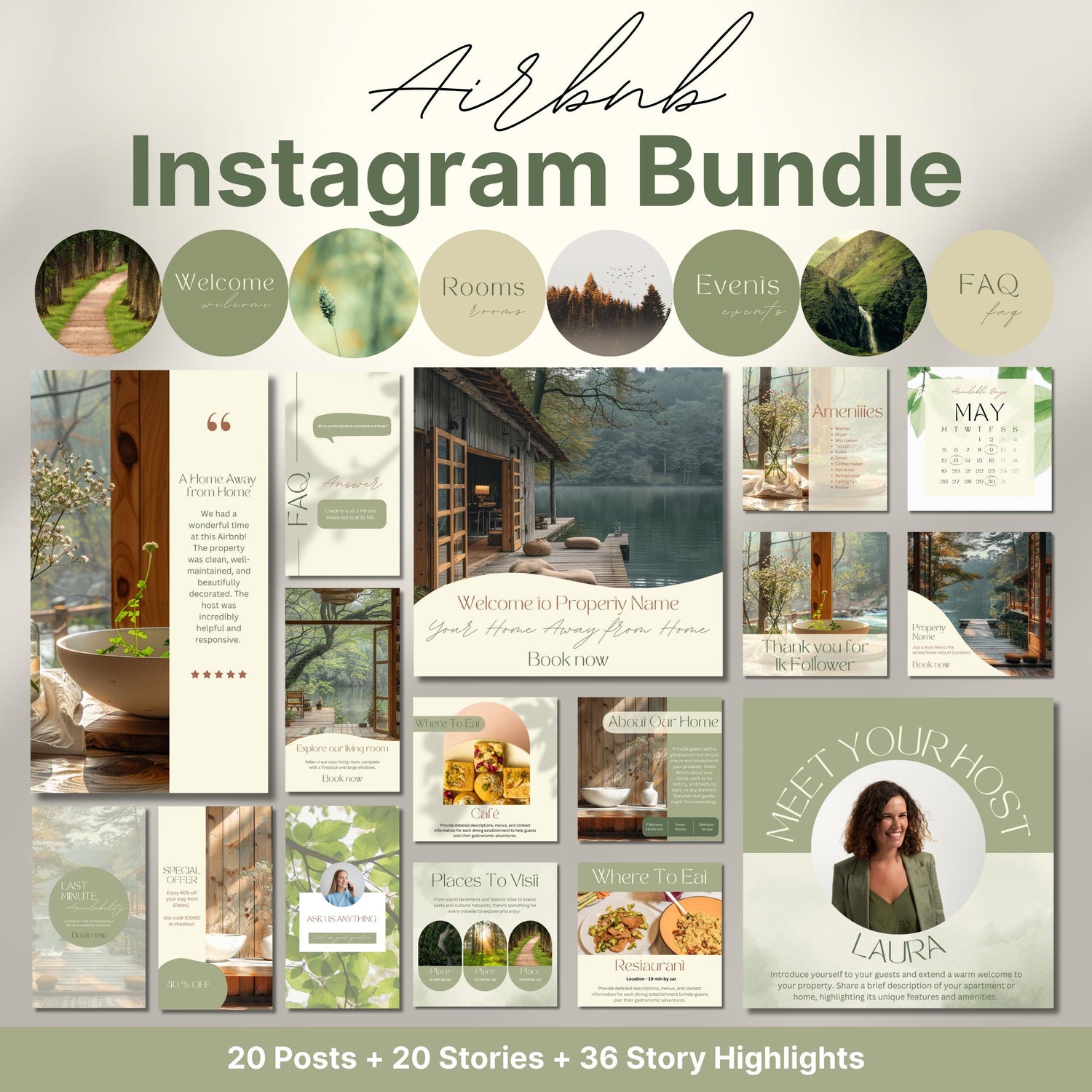Overview of a airbnb host bundle showing a airbnb instagram grid.
