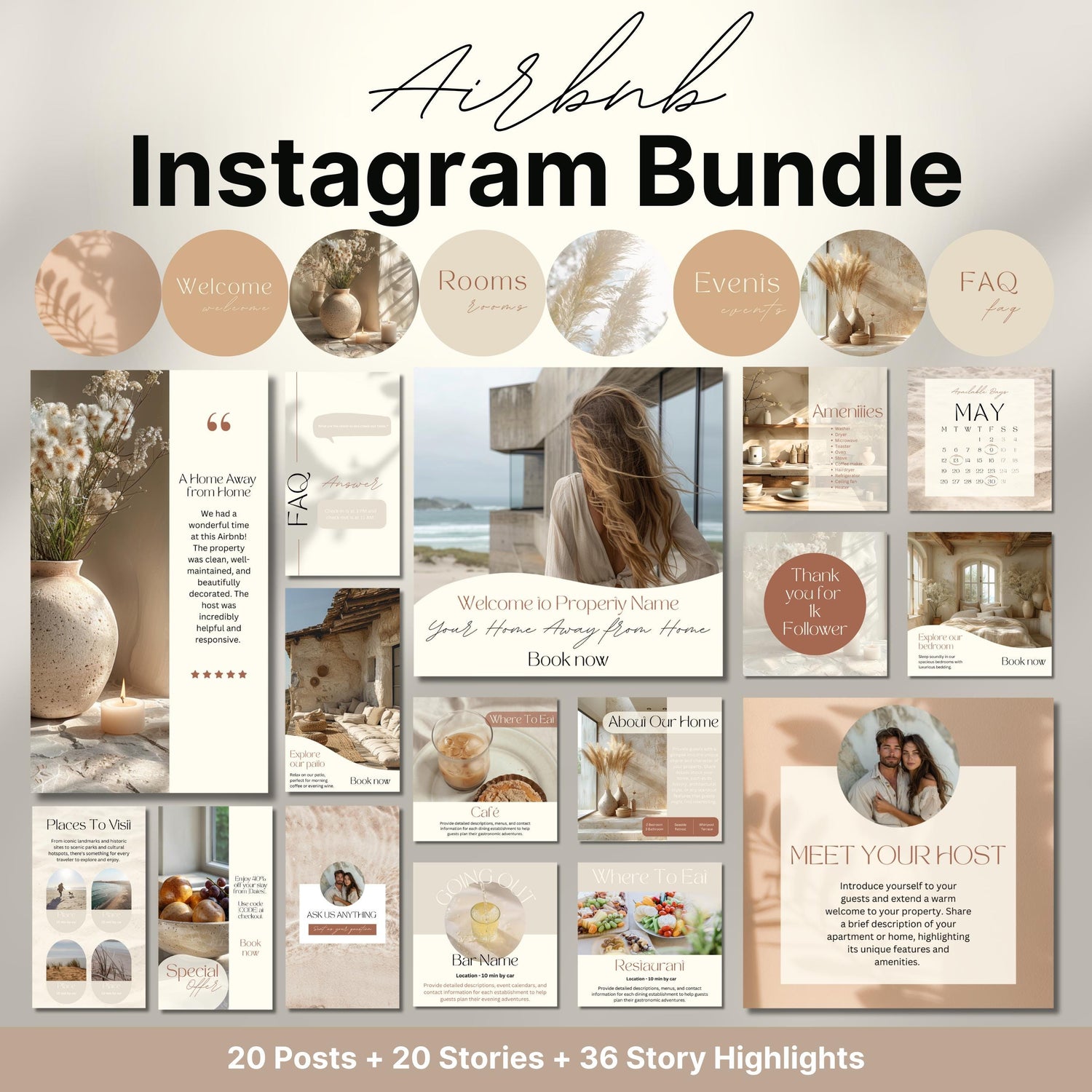 Overview of a airbnb host bundle showing a airbnb instagram grid.