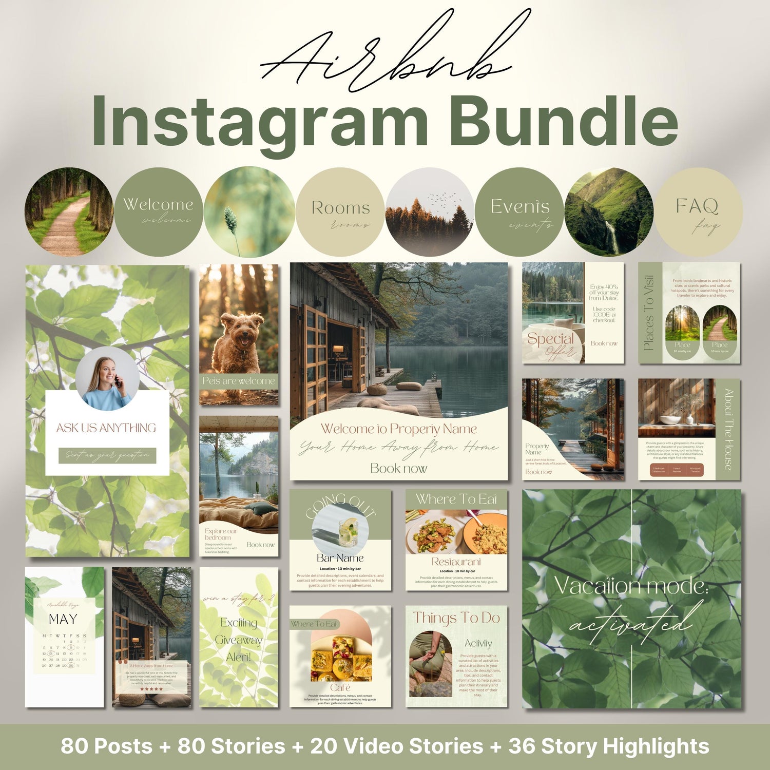 Overview of a airbnb host bundle showing a airbnb instagram grid.