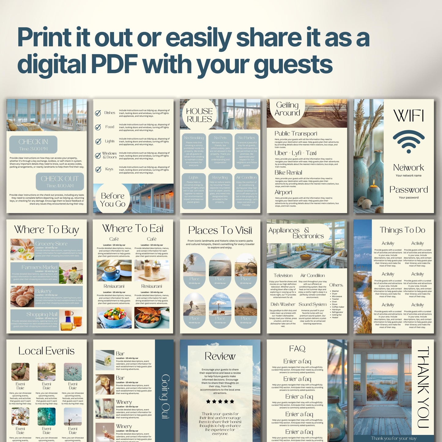 A promotional display showcasing a printable or shareable Airbnb Welcome Book.