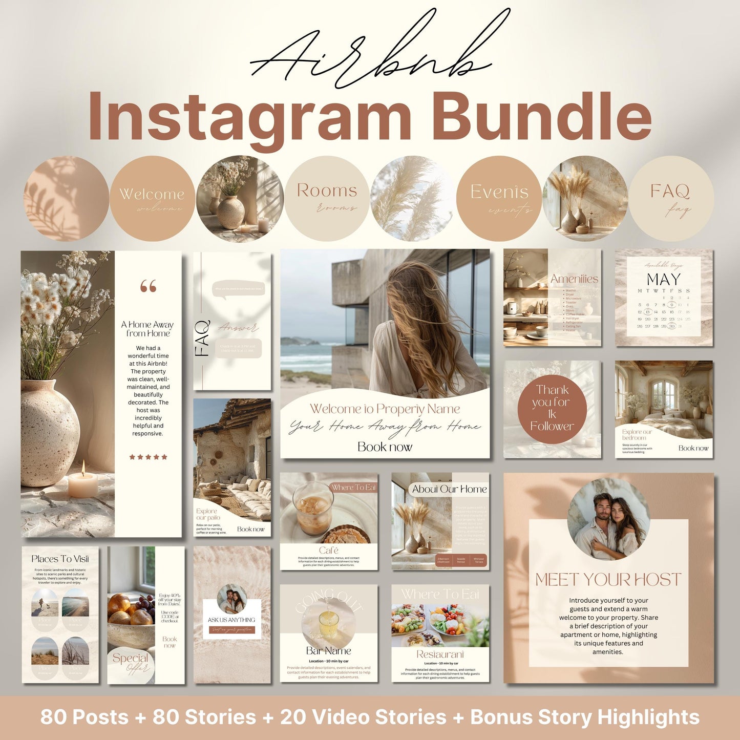 Overview of a airbnb host bundle showing a airbnb instagram grid.