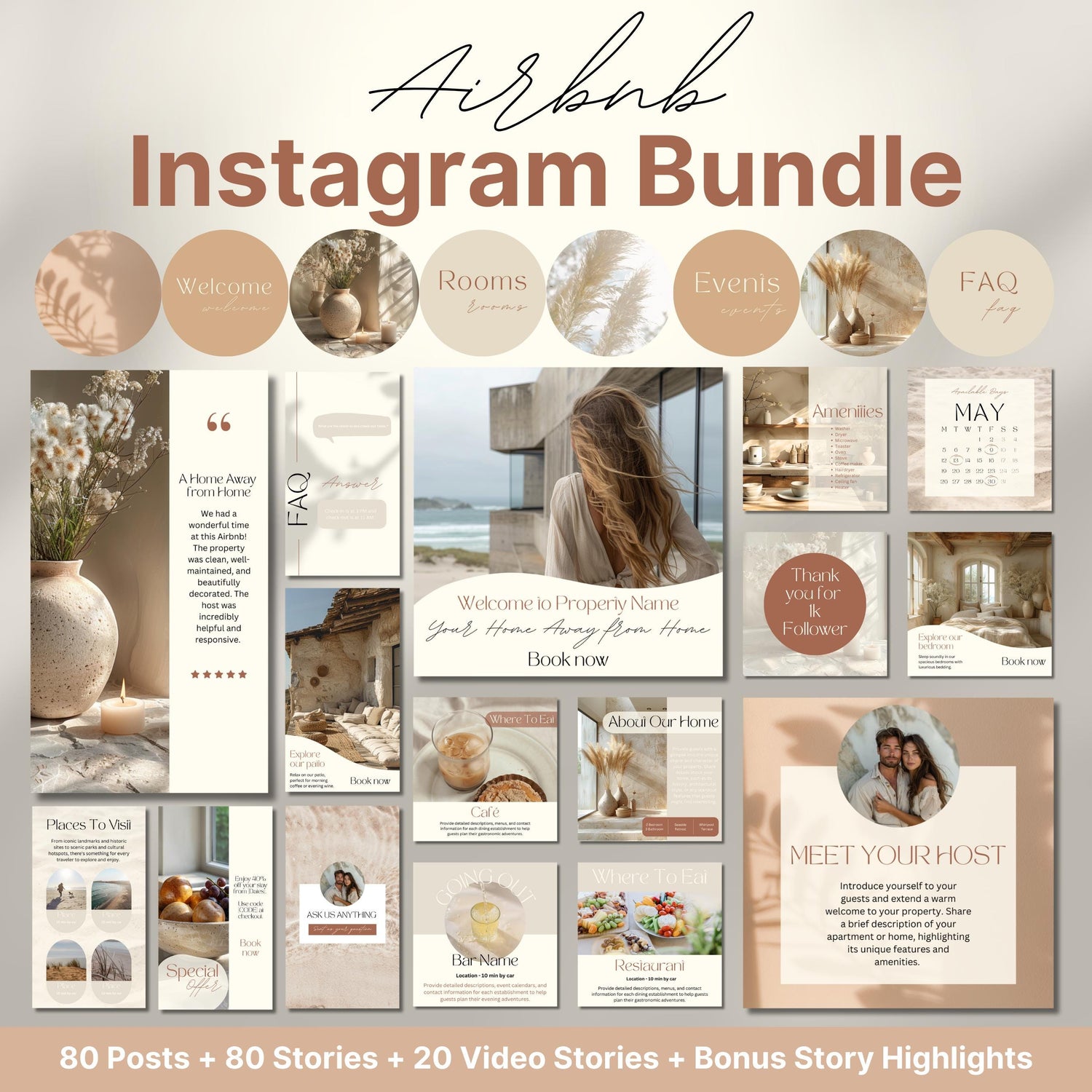 Overview of a airbnb host bundle showing a airbnb instagram grid.