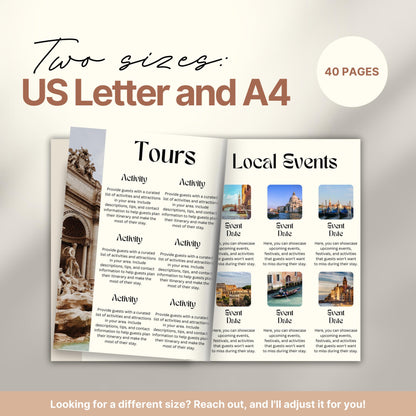 Travel itinerary template displayed in two formats: US Letter and A4 sizes, featuring organized trip details, minimalist design, and printable layout for easy planning.